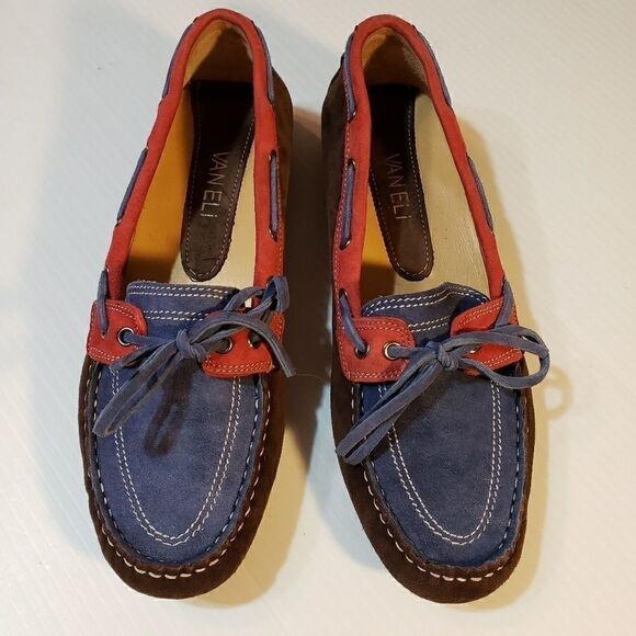 Vaneli Suede Driving Moccasins Red Blue size 6M - Picture 2 of 11